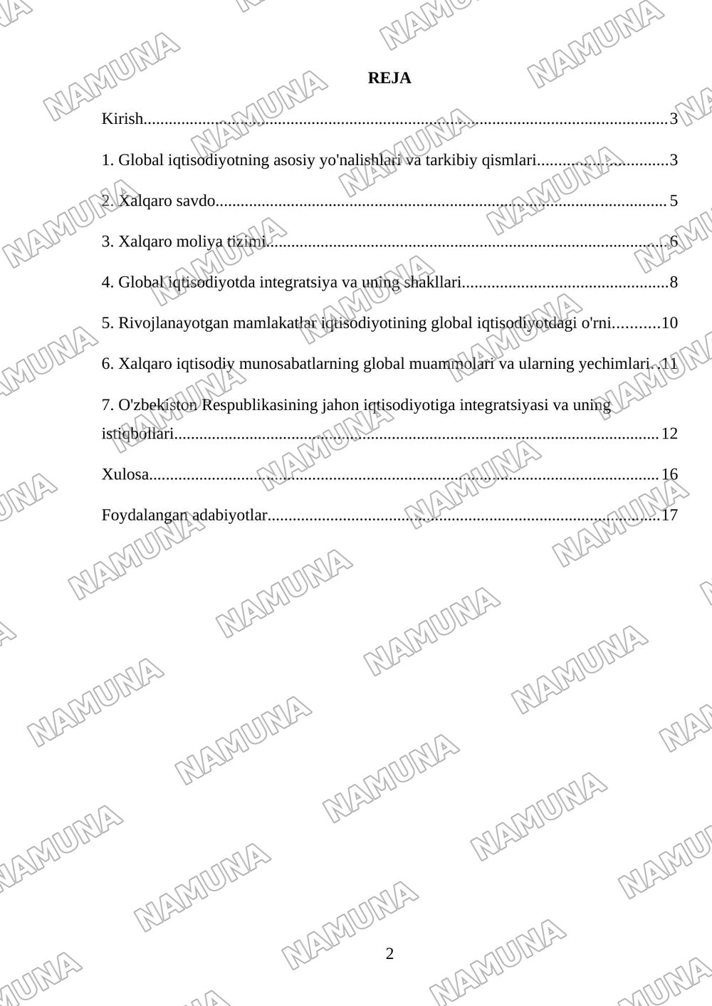 Jahon iqtisodiyoti va halqaro iqtisodiy munosabatlar — referat, 2-varaq