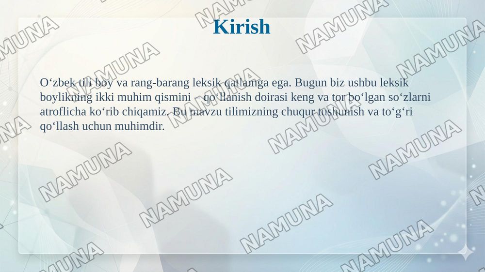 O‘zbek tilining leksik qatlami. Qo‘llanish doirasi chegaralangan va chegaralanmagan leksika — taqdimot, 3-slayd