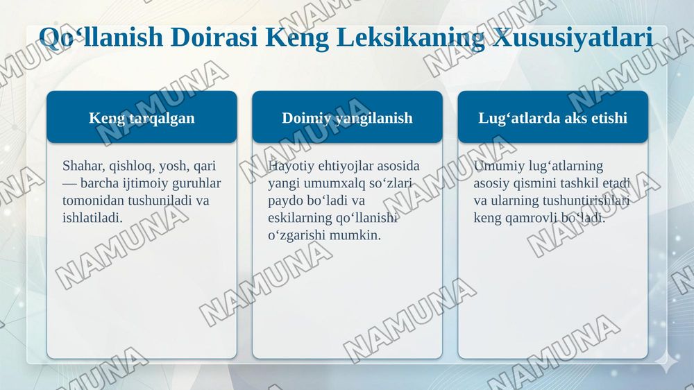 O‘zbek tilining leksik qatlami. Qo‘llanish doirasi chegaralangan va chegaralanmagan leksika — taqdimot, 7-slayd