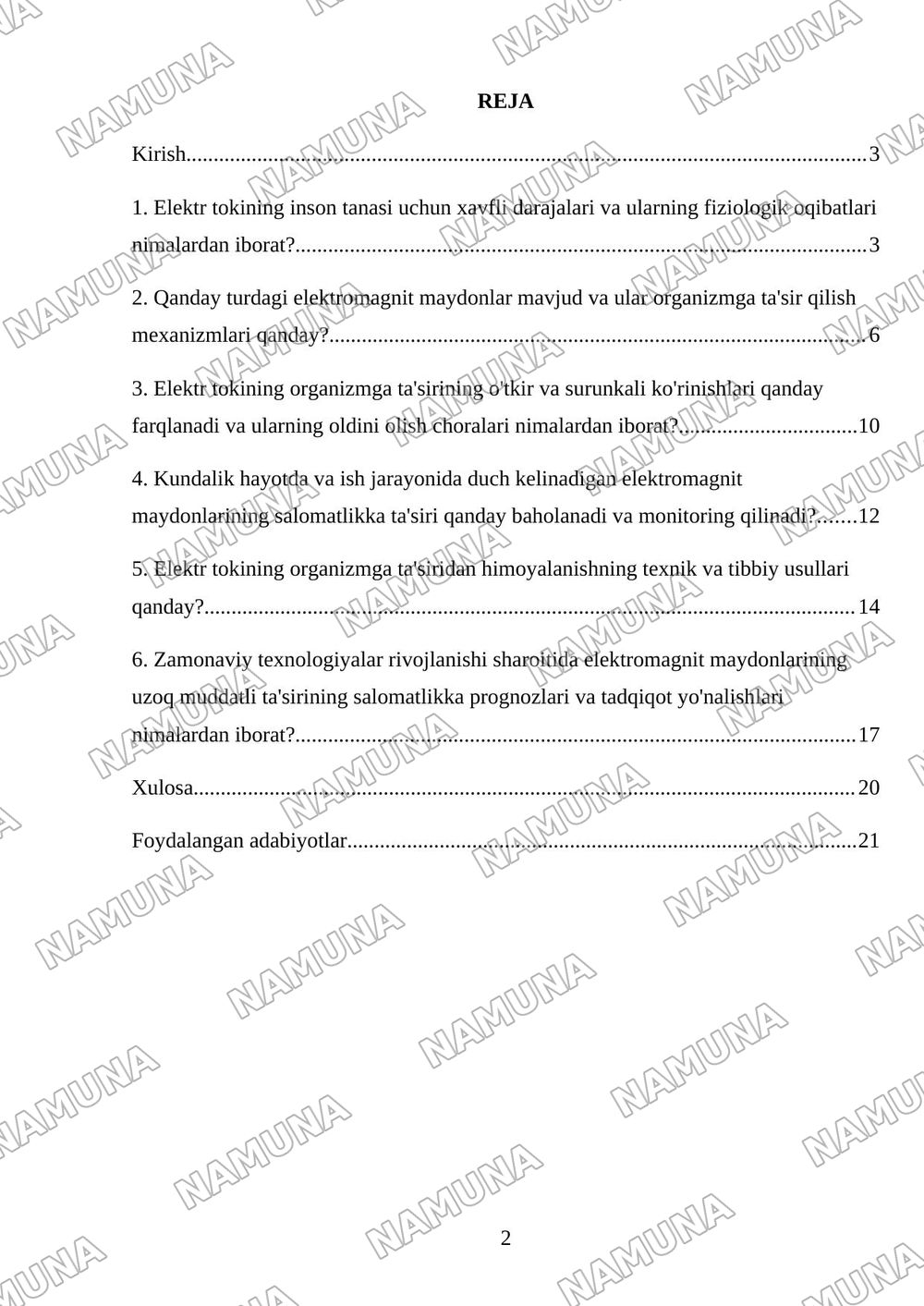 JASMINA- Elektr tokining organizmga ta'siri. Elektromagnit maydonining organizimga ta'siri. — mustaqil ish, 2-varaq