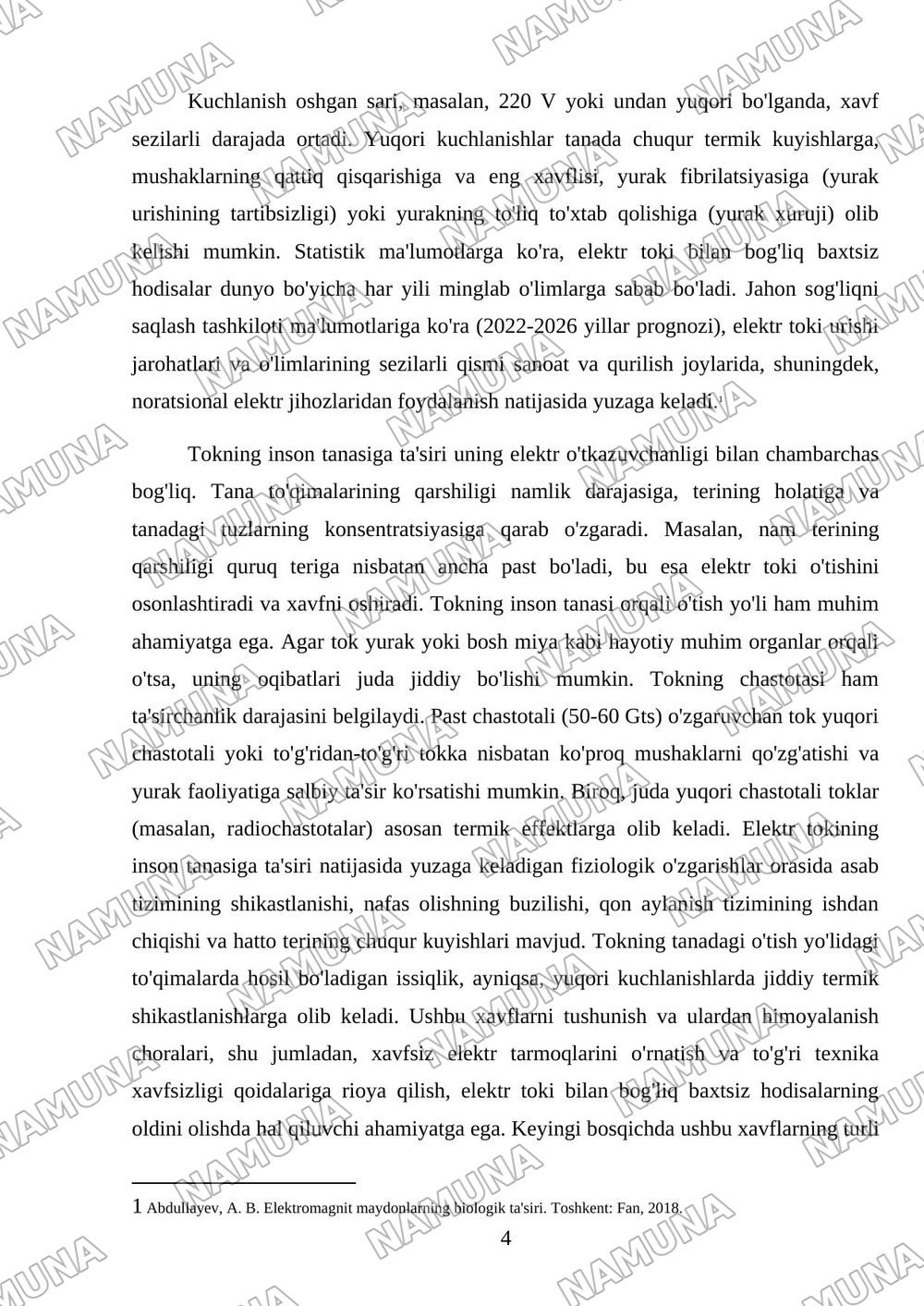JASMINA- Elektr tokining organizmga ta'siri. Elektromagnit maydonining organizimga ta'siri. — mustaqil ish, 4-varaq