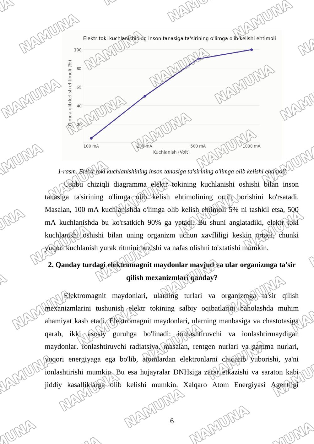 JASMINA- Elektr tokining organizmga ta'siri. Elektromagnit maydonining organizimga ta'siri. — mustaqil ish, 6-varaq