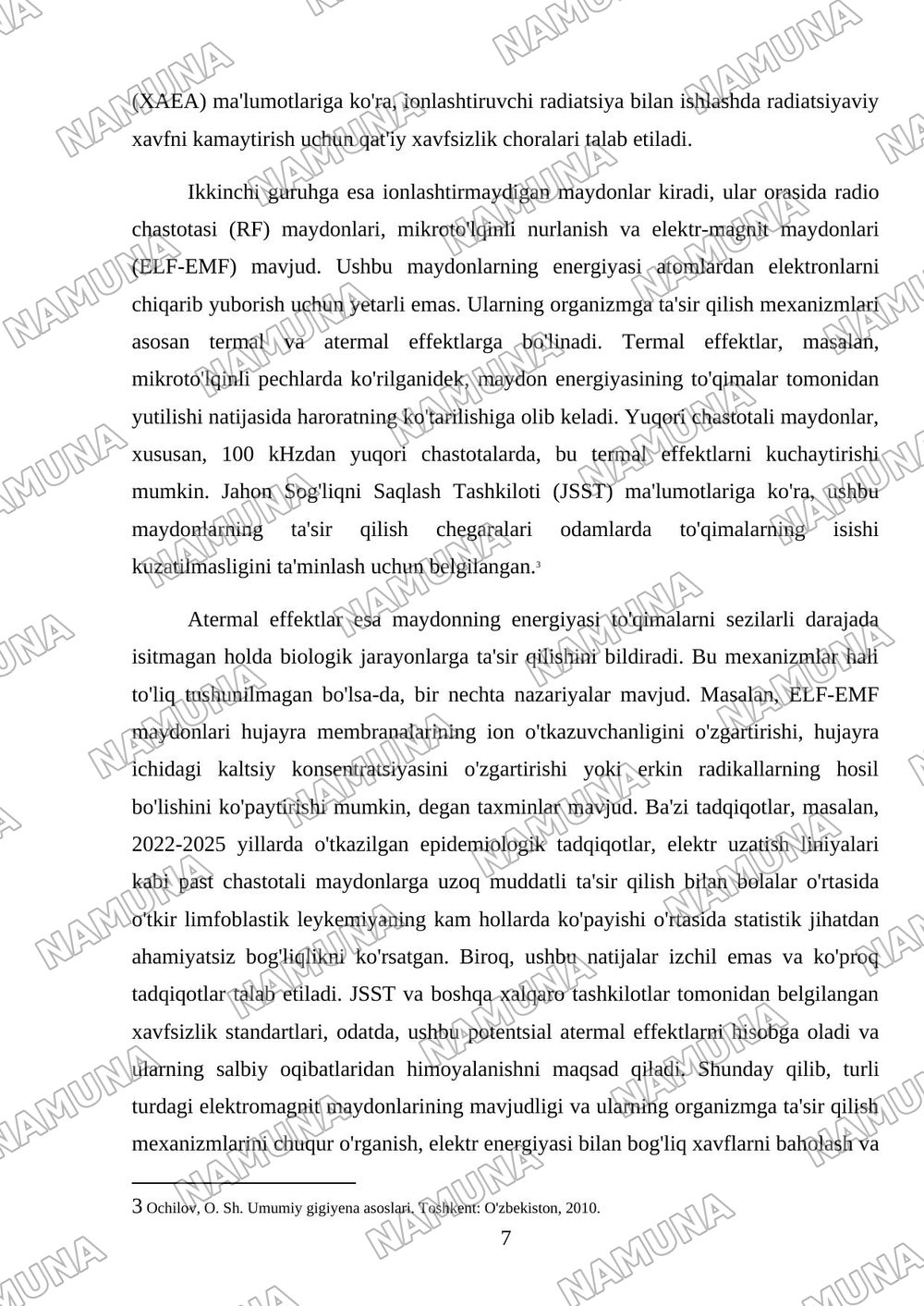 JASMINA- Elektr tokining organizmga ta'siri. Elektromagnit maydonining organizimga ta'siri. — mustaqil ish, 7-varaq