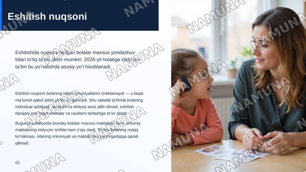 Eshitishida nuqsoni boʻlgan bolalarni oʻqitish jarayoni — zamonaviy taqdimot, 3-slayd