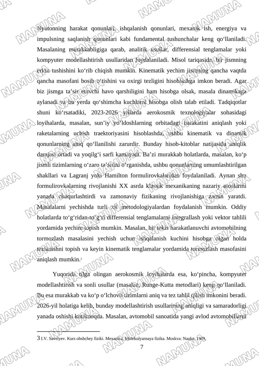 Mexanikaning fizik asoslari. Kinematika va dinamika Reja: 1. Mavzuning nazariy asoslari. 2. Mavzu doirasida masala va ularning yechimlari. 3. Mavzuning tadbiq qilish sohalari. — mustaqil ish, 7-varaq