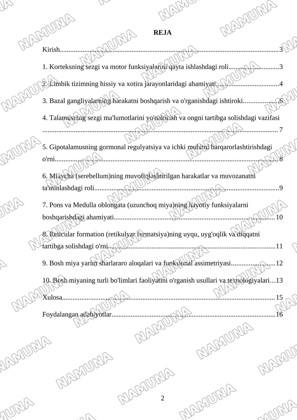 Bosh miya turli boʻlimlari faoliyatini oʻrganish — mustaqil ish, 2-varaq