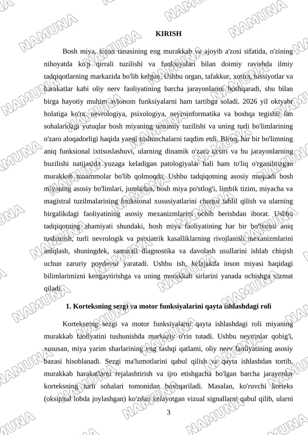 Bosh miya turli boʻlimlari faoliyatini oʻrganish — mustaqil ish, 3-varaq