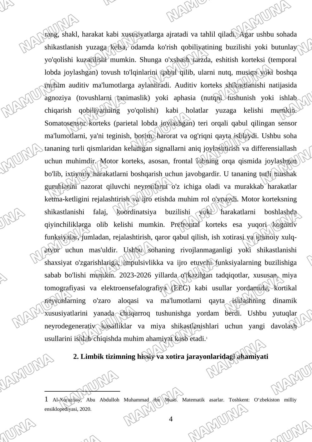 Bosh miya turli boʻlimlari faoliyatini oʻrganish — mustaqil ish, 4-varaq