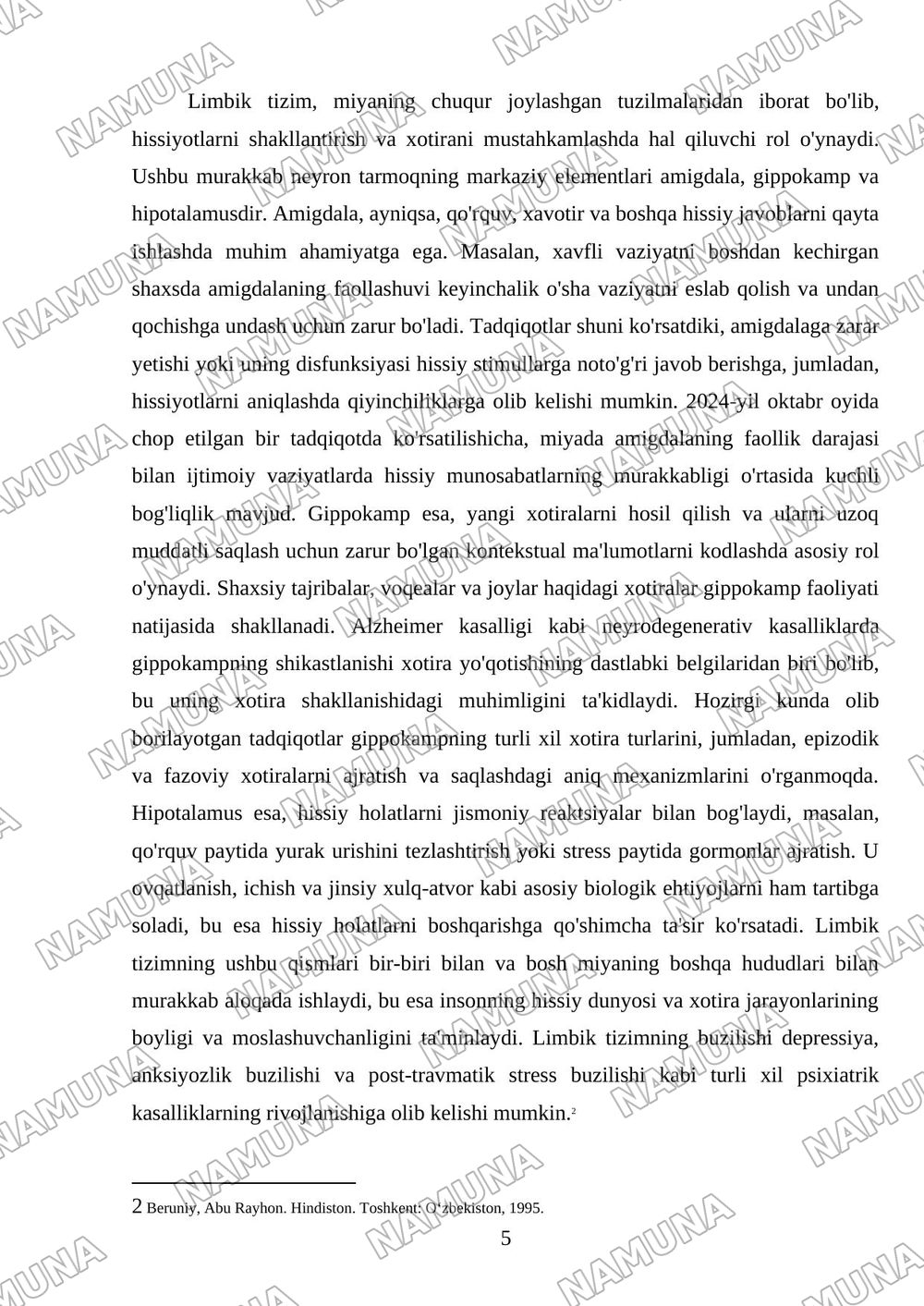 Bosh miya turli boʻlimlari faoliyatini oʻrganish — mustaqil ish, 5-varaq
