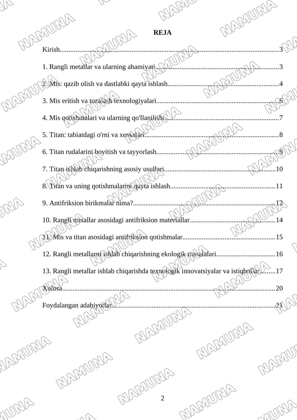 Rangli metallar ishlab chiqarish. Mis, titan ishlab chiqarish jarayonlari. Mis titan va antifriksion birikmalar — referat, 2-varaq