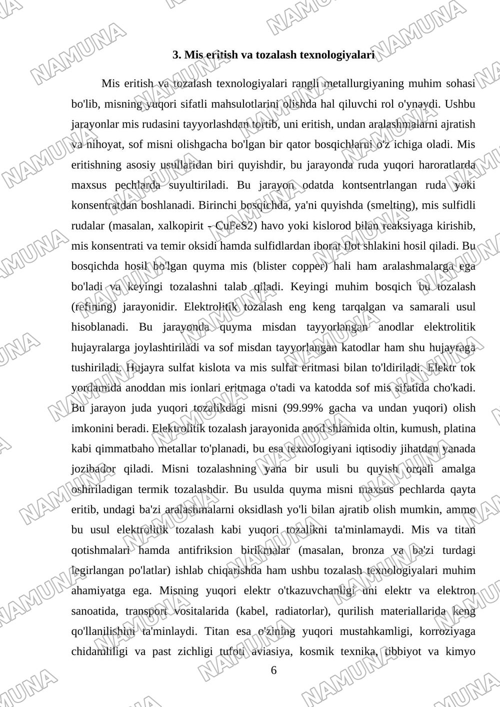 Rangli metallar ishlab chiqarish. Mis, titan ishlab chiqarish jarayonlari. Mis titan va antifriksion birikmalar — referat, 6-varaq