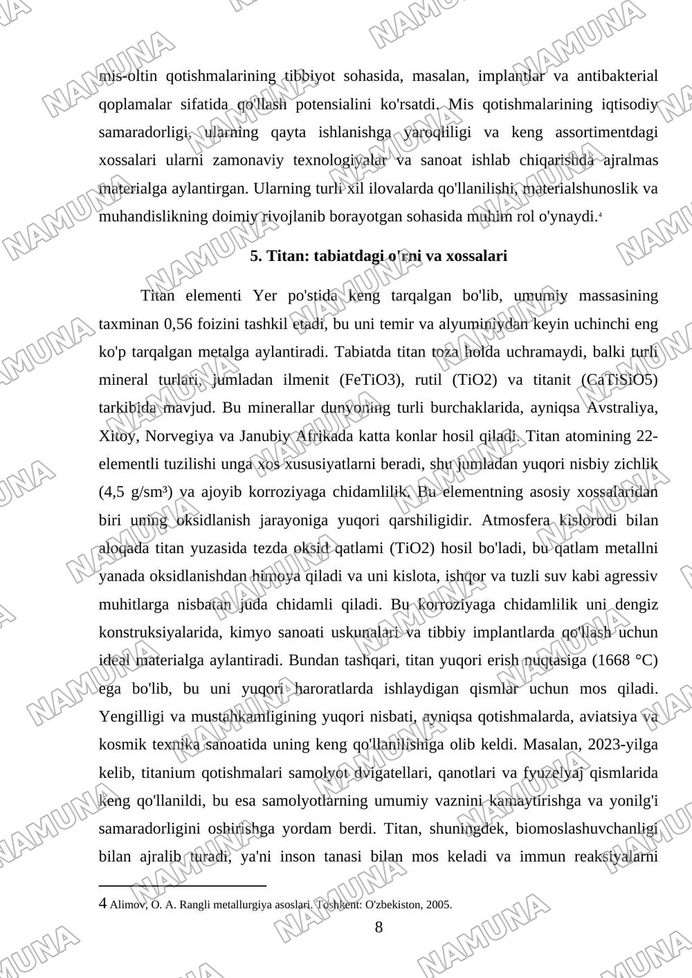 Rangli metallar ishlab chiqarish. Mis, titan ishlab chiqarish jarayonlari. Mis titan va antifriksion birikmalar — referat, 8-varaq