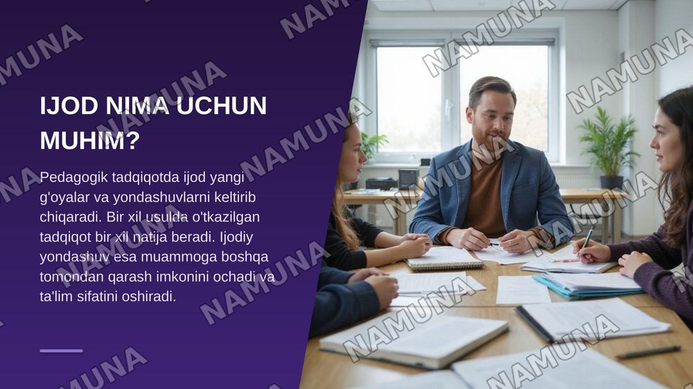 Pedagogik tadqiqotlarda ijodning namoyon bòlishi, shu ekan hemisda — zamonaviy taqdimot, 3-slayd