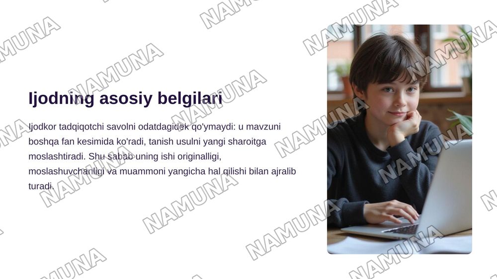 Pedagogik tadqiqotlarda ijodning namoyon bòlishi, shu ekan hemisda — zamonaviy taqdimot, 4-slayd