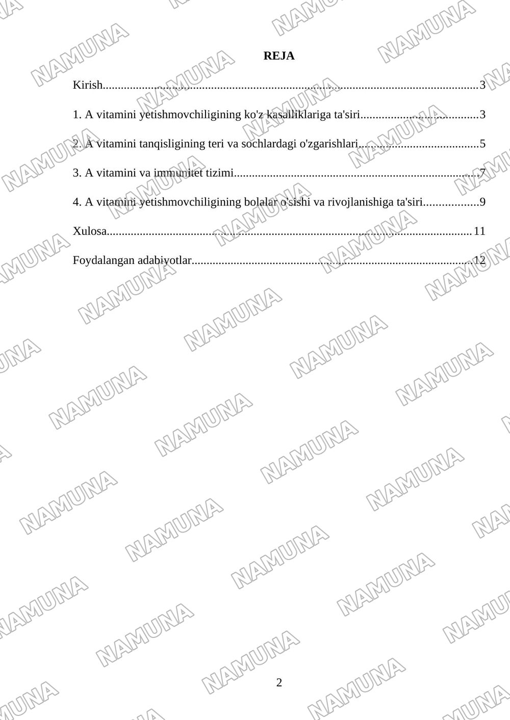 'A' vitamini yetishmaganda nimalar kelib chiqadi — mustaqil ish, 2-varaq