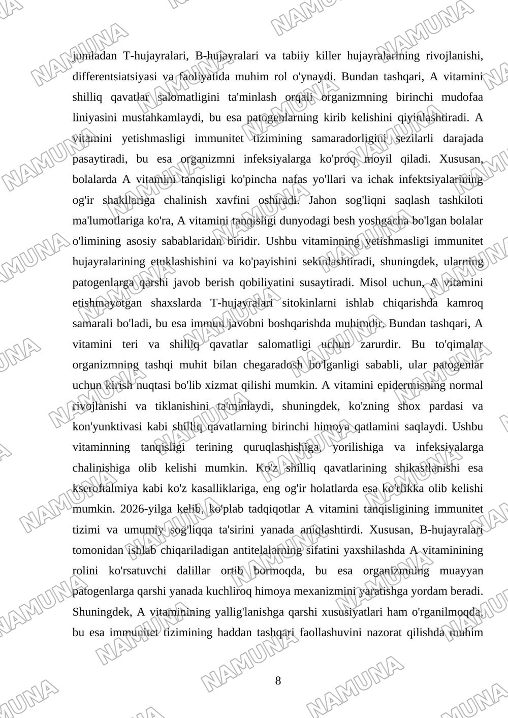 'A' vitamini yetishmaganda nimalar kelib chiqadi — mustaqil ish, 8-varaq