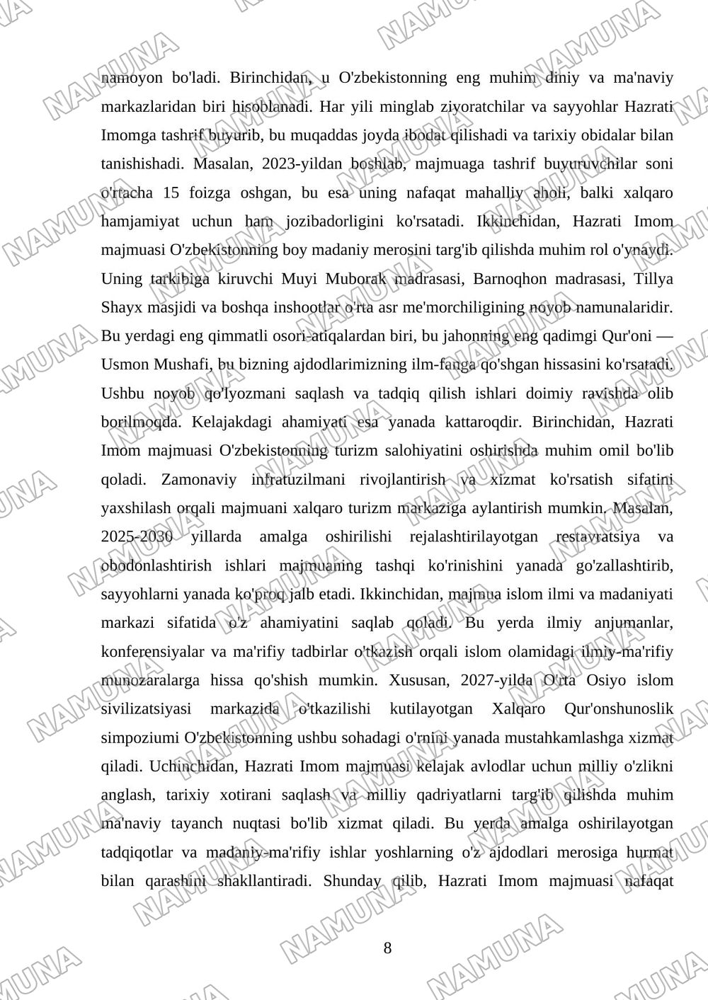 Hazrati Imom kompleksi yodgorligi sizda qanday taassurot qoldirdi mavzusida prezentatsiya tayyorlash. — referat, 8-varaq