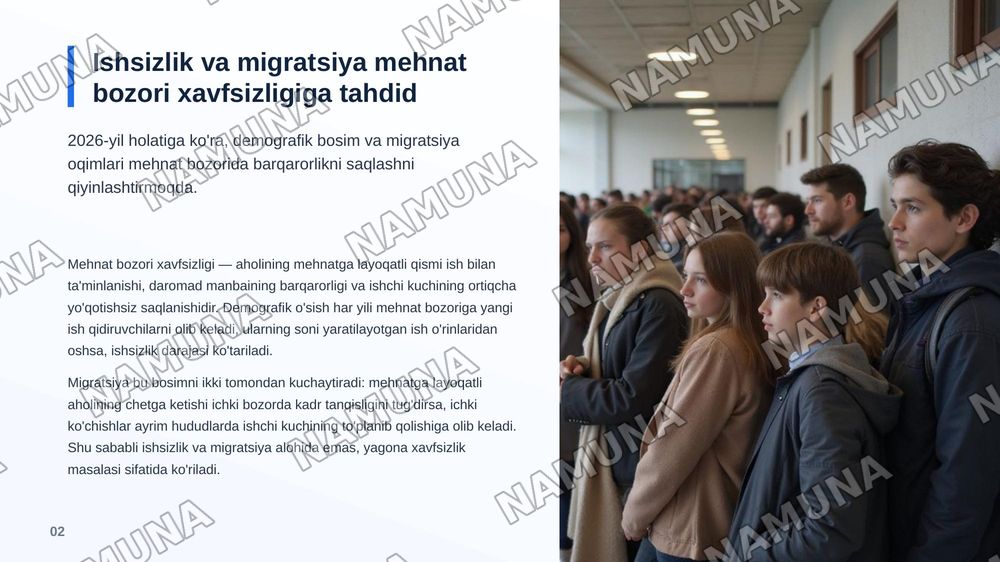 Demografik jarayonlar va mehnat bozori xavfsizligi: ishsizlik hamda migratsiya oqibatlari — zamonaviy taqdimot, 3-slayd