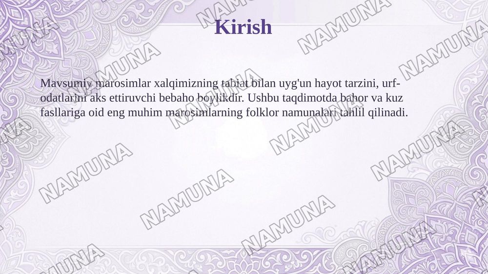 Mavsumiy marisim folklor namunalari tahlili — taqdimot, 3-slayd