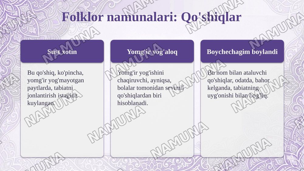 Mavsumiy marisim folklor namunalari tahlili — taqdimot, 8-slayd