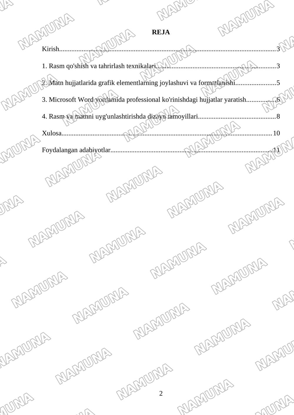 Ms word dasturida, rasmlar va mainline hujjatlar yaratish — referat, 2-varaq