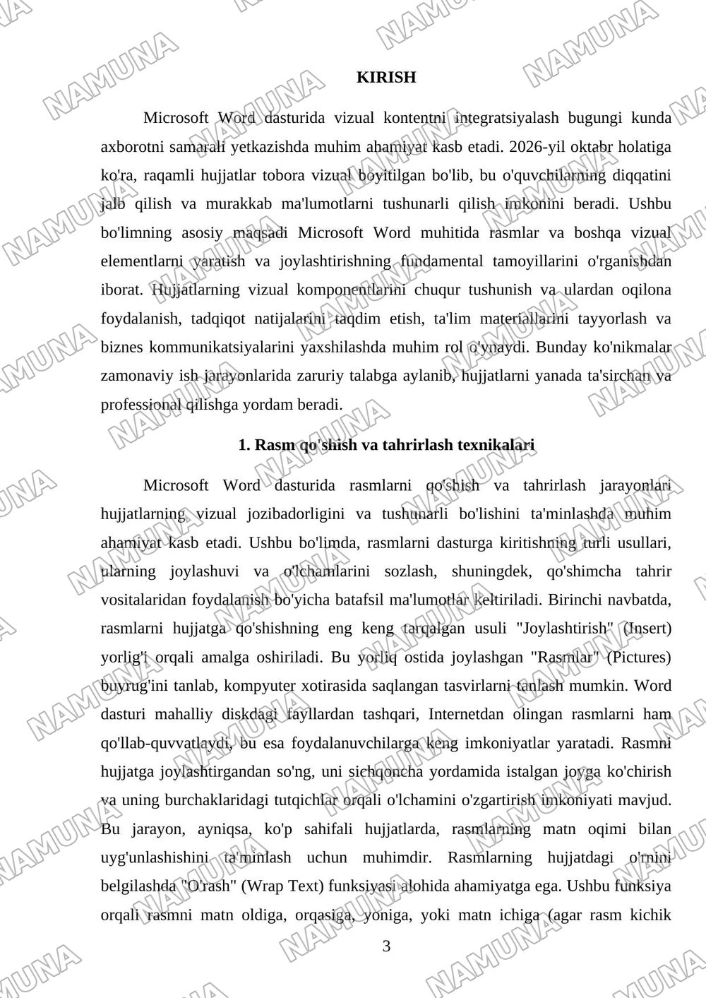 Ms word dasturida, rasmlar va mainline hujjatlar yaratish — referat, 3-varaq