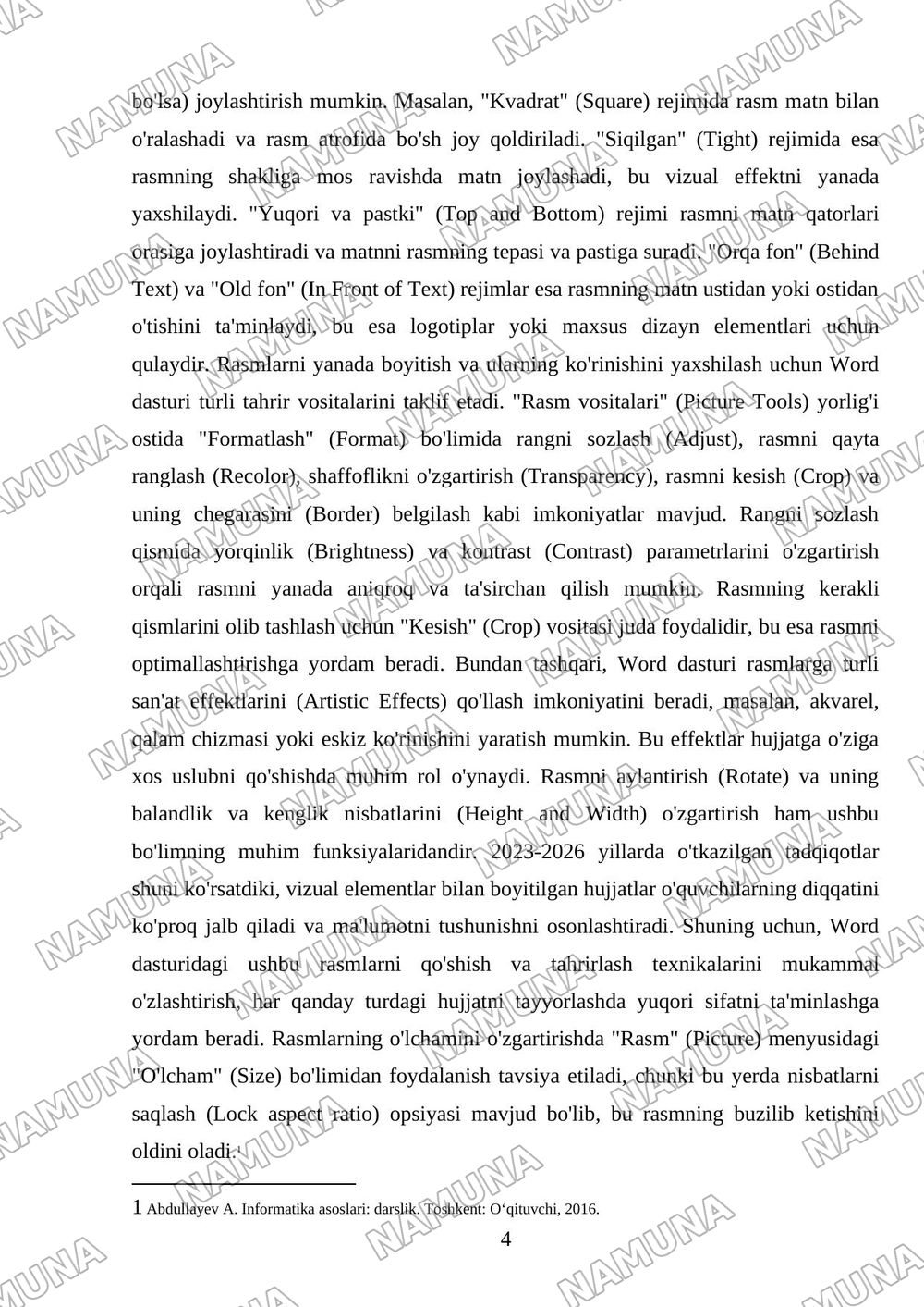 Ms word dasturida, rasmlar va mainline hujjatlar yaratish — referat, 4-varaq