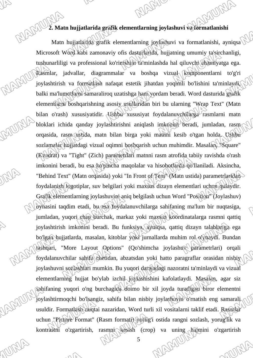 Ms word dasturida, rasmlar va mainline hujjatlar yaratish — referat, 5-varaq