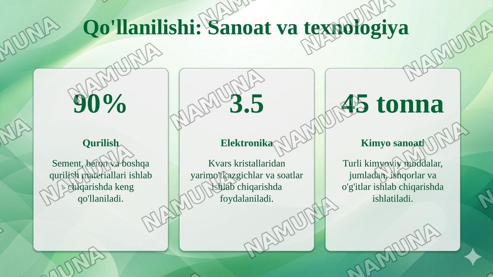 Tog‘ jinslari tarkibidagi minerallar, ularning geologik tuzilishi, kelib chiqish sharoitlari va qo‘llanilishi. — taqdimot, 8-slayd