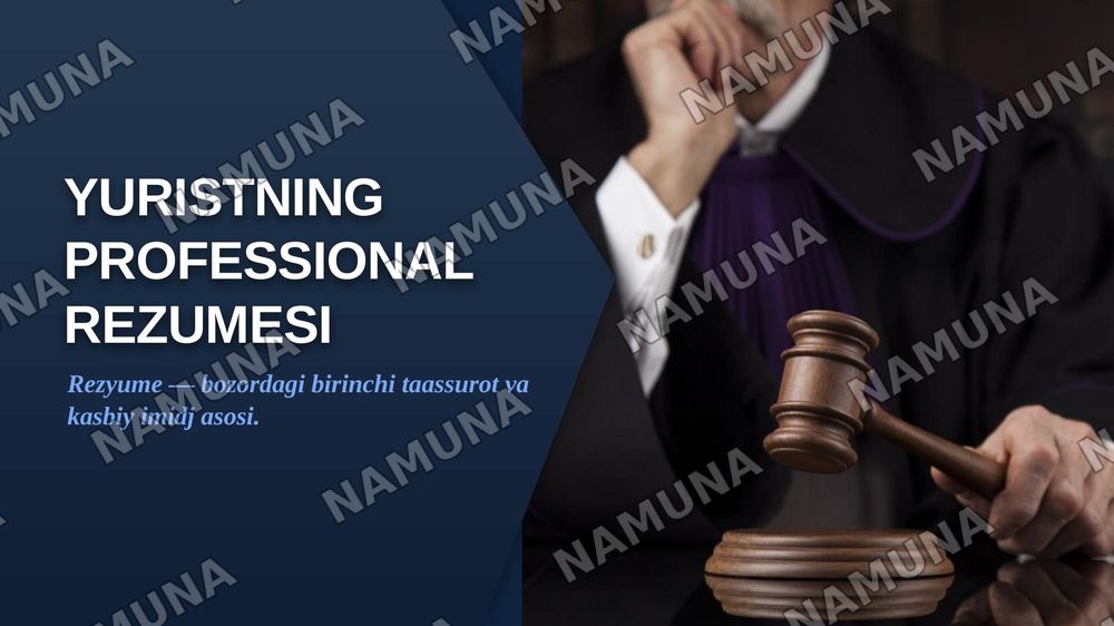 Yuristning profesional rezumesi — zamonaviy taqdimot, 1-slayd