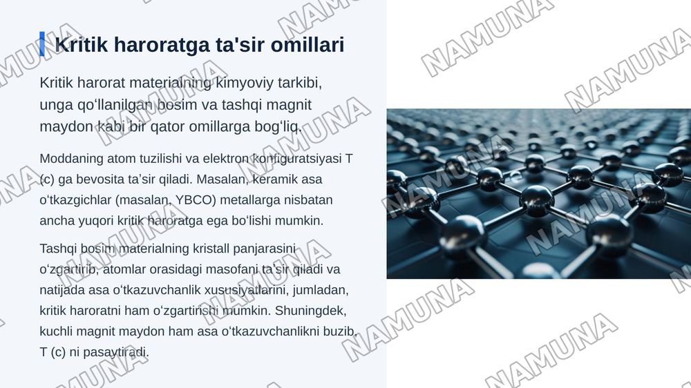 Asa oʻtkazgichlarning kritik temperaturasini aniqlash — zamonaviy taqdimot, 8-slayd