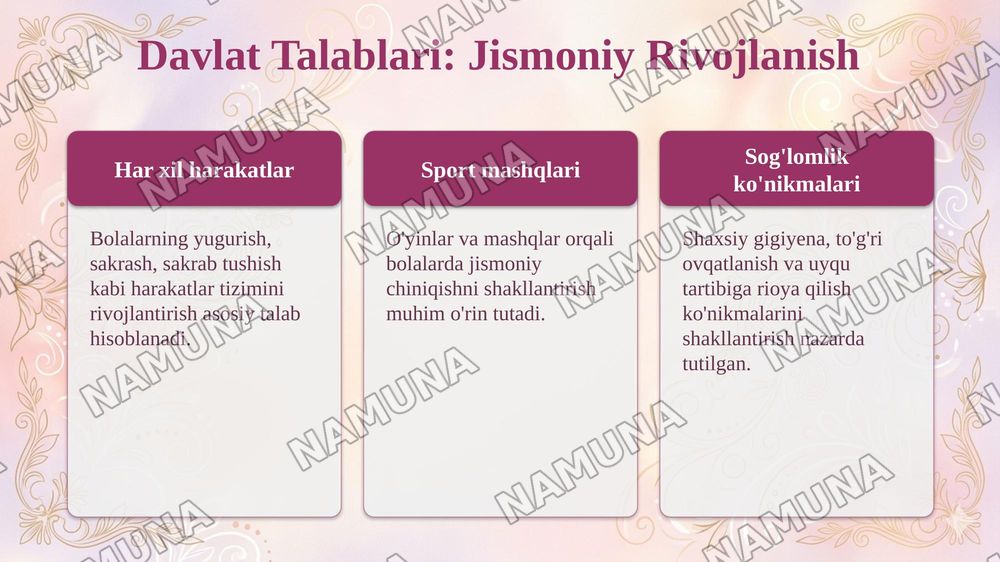 Davlat talablari va ilk qadam davlat oquv dasturida bolalarning jismoniy rivojlanishi va soglom turmush tarziga oid vazifalar — taqdimot, 4-slayd