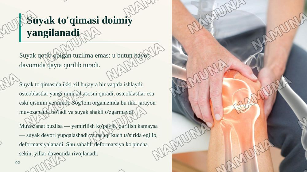 Suyak deformatsiyasi kelib chiqish sababi va kerakli dori vositalar kimyoviy tarkibi — zamonaviy taqdimot, 3-slayd