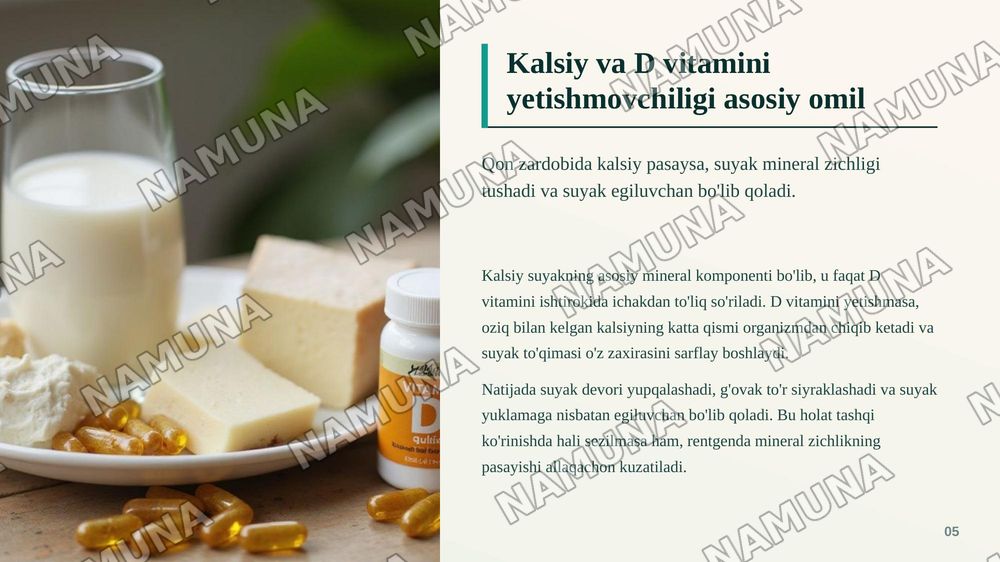Suyak deformatsiyasi kelib chiqish sababi va kerakli dori vositalar kimyoviy tarkibi — zamonaviy taqdimot, 6-slayd