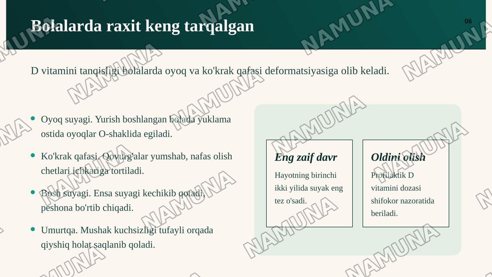Suyak deformatsiyasi kelib chiqish sababi va kerakli dori vositalar kimyoviy tarkibi — zamonaviy taqdimot, 7-slayd