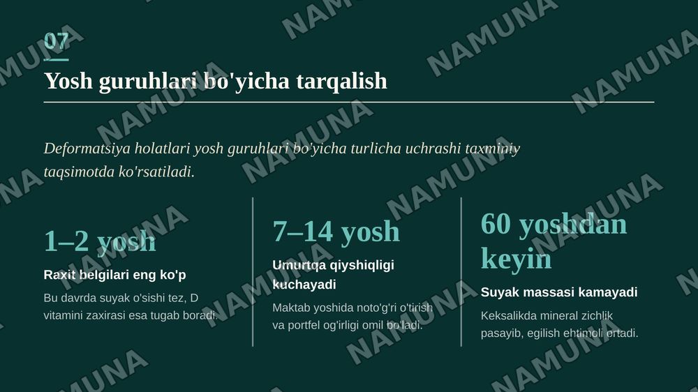 Suyak deformatsiyasi kelib chiqish sababi va kerakli dori vositalar kimyoviy tarkibi — zamonaviy taqdimot, 8-slayd
