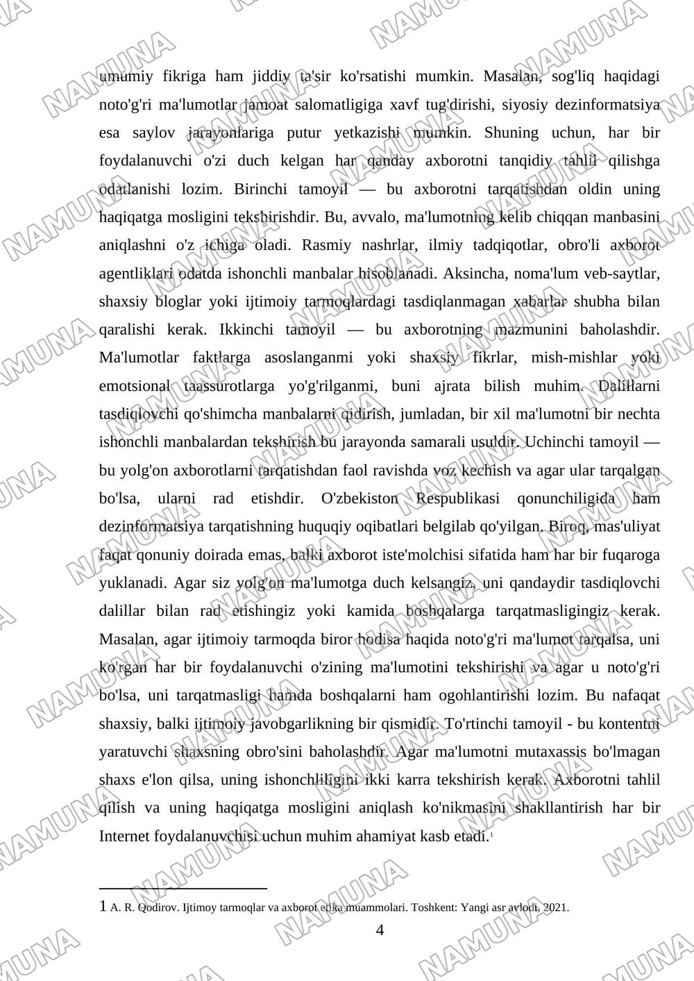 Internet va ijtimoiy tarmoqlar uchun axborot etikasi qoidalari — mustaqil ish, 4-varaq
