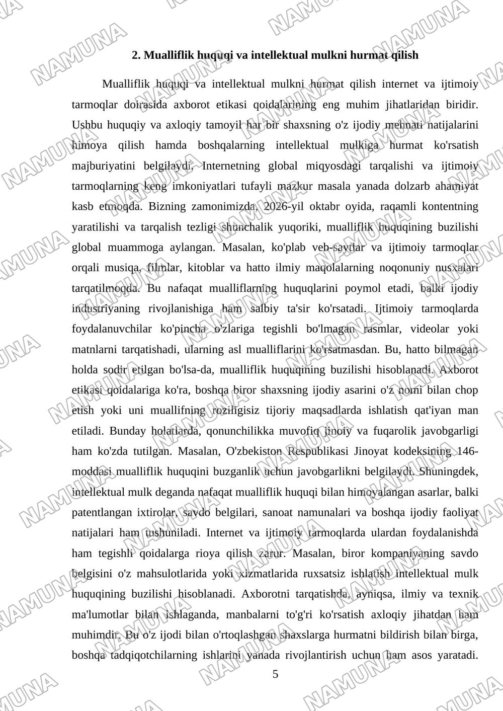 Internet va ijtimoiy tarmoqlar uchun axborot etikasi qoidalari — mustaqil ish, 5-varaq