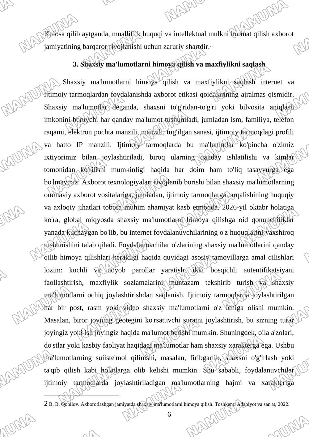 Internet va ijtimoiy tarmoqlar uchun axborot etikasi qoidalari — mustaqil ish, 6-varaq