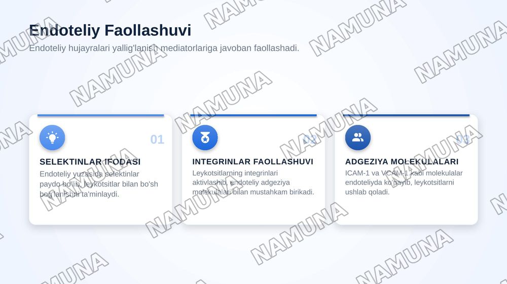 Yallig'lanishda leykotsitlarning emigratsiyasi. Leykotsitlar emigratsiyasining sabablari va bosqichlari. Leykotsitlarning qon tomirdan chiqishida ketma-ketligi. Yallig'lanish o’chogida fizik-rimyoviy o’zgarishlari, mehanizmlari. Yallig'lanishni mahalliy klinik belgilari. — zamonaviy taqdimot, 8-slayd