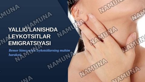 Yallig'lanishda leykotsitlarning emigratsiyasi. Leykotsitlar emigratsiyasining sabablari va bosqichlari. Leykotsitlarning qon tomirdan chiqishida ketma-ketligi. Yallig'lanish o’chogida fizik-rimyoviy o’zgarishlari, mehanizmlari. Yallig'lanishni mahalliy klinik belgilari. — zamonaviy taqdimot