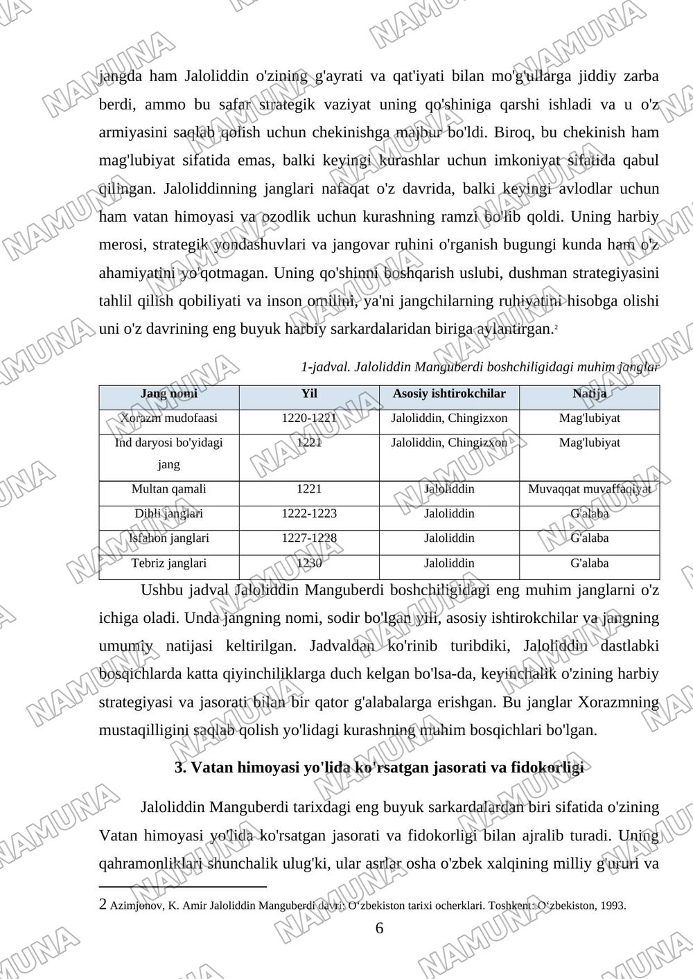 Jaloliddin Manguberdi vatan himoyachisi — mustaqil ish, 6-varaq