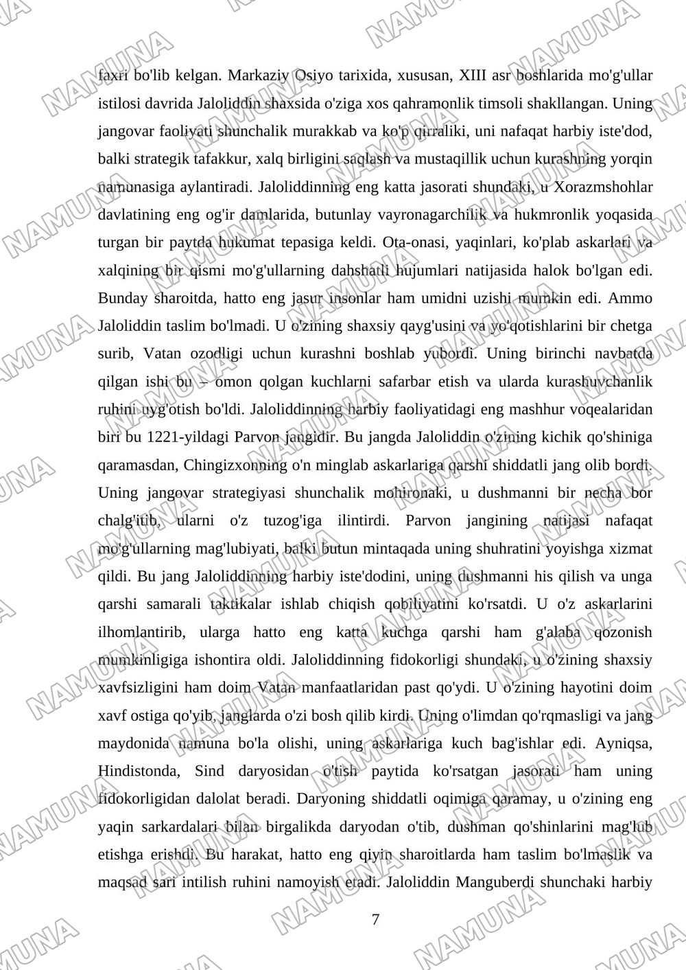 Jaloliddin Manguberdi vatan himoyachisi — mustaqil ish, 7-varaq