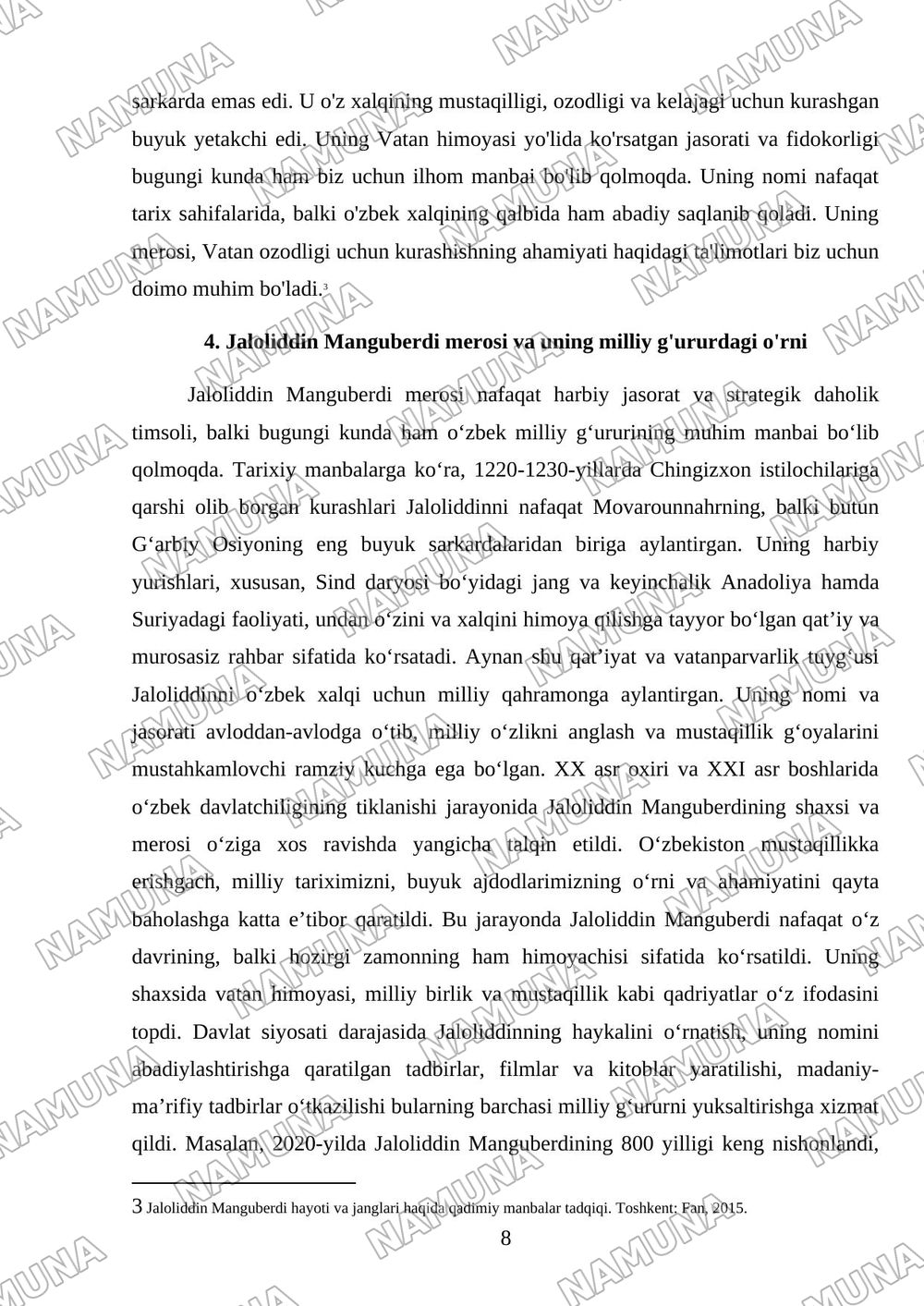 Jaloliddin Manguberdi vatan himoyachisi — mustaqil ish, 8-varaq