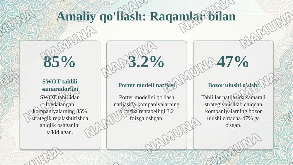Raqobatchilarni tahlil qilish: SWOT va porter 5 kuch modellarini qoʻllash — taqdimot, 8-slayd
