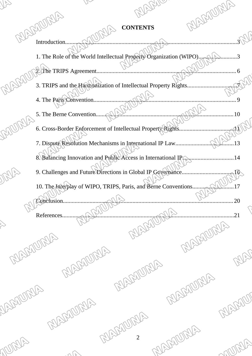 International protection of intellectual property (WIPO, TRIPS Agreement, Paris and Berne Conventions) — mustaqil ish, 2-varaq