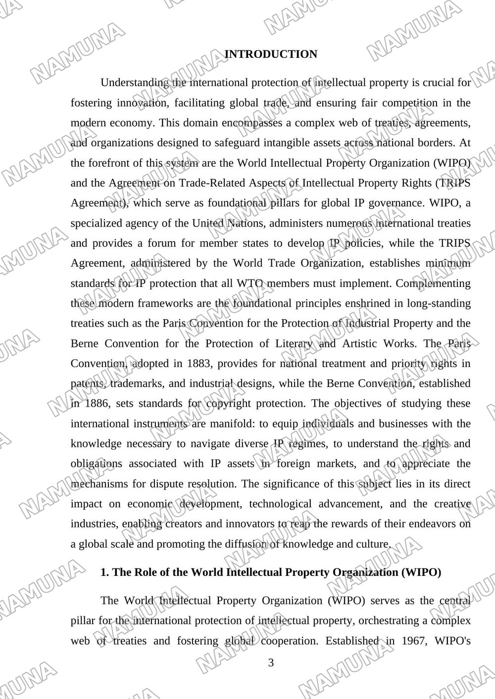 International protection of intellectual property (WIPO, TRIPS Agreement, Paris and Berne Conventions) — mustaqil ish, 3-varaq