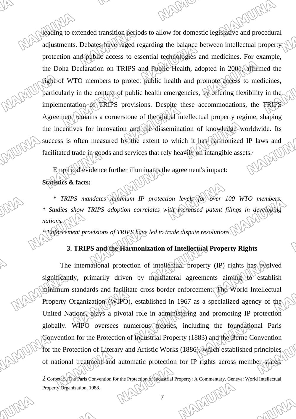 International protection of intellectual property (WIPO, TRIPS Agreement, Paris and Berne Conventions) — mustaqil ish, 7-varaq