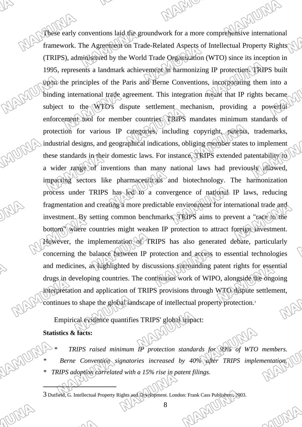 International protection of intellectual property (WIPO, TRIPS Agreement, Paris and Berne Conventions) — mustaqil ish, 8-varaq