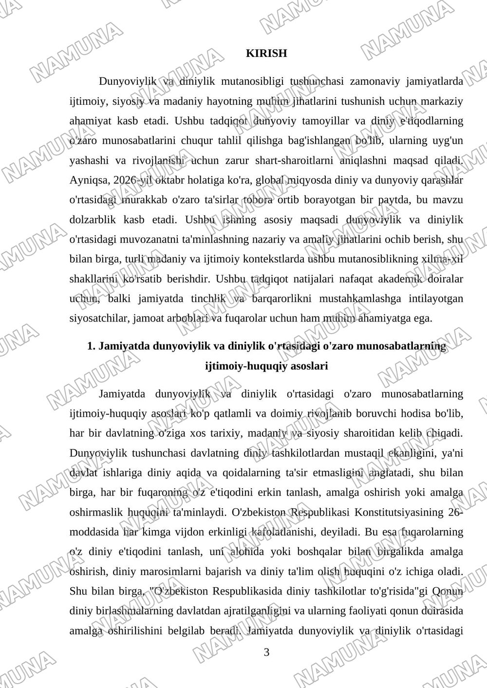 Dunyoviylik va diniylik mutanosibligi — mustaqil ish, 3-varaq